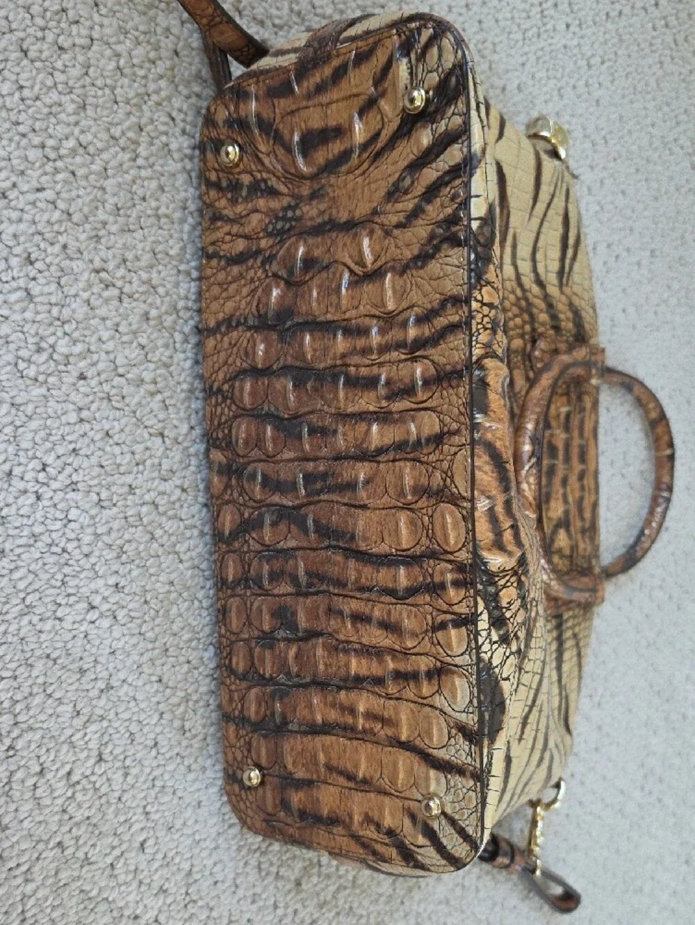 Brahmin Brown and Tan Croc-Embossed Zebra Accent Shoulder Bag